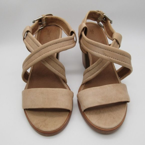 Frye Shoes - FRYE women's Dani cream leather cross strap stacked heel sandals 10